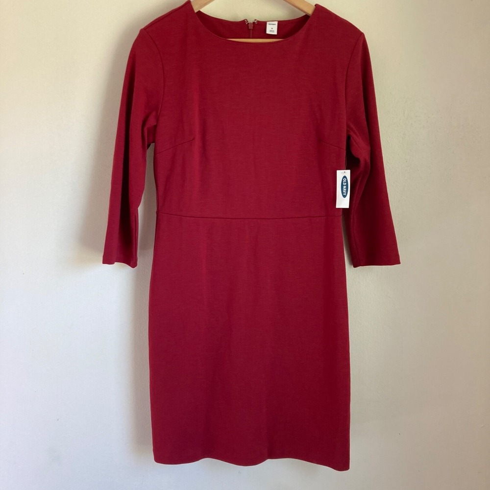 Old Navy Womens Red Ponte Knit Sheath Dress Size M Workwear Casual